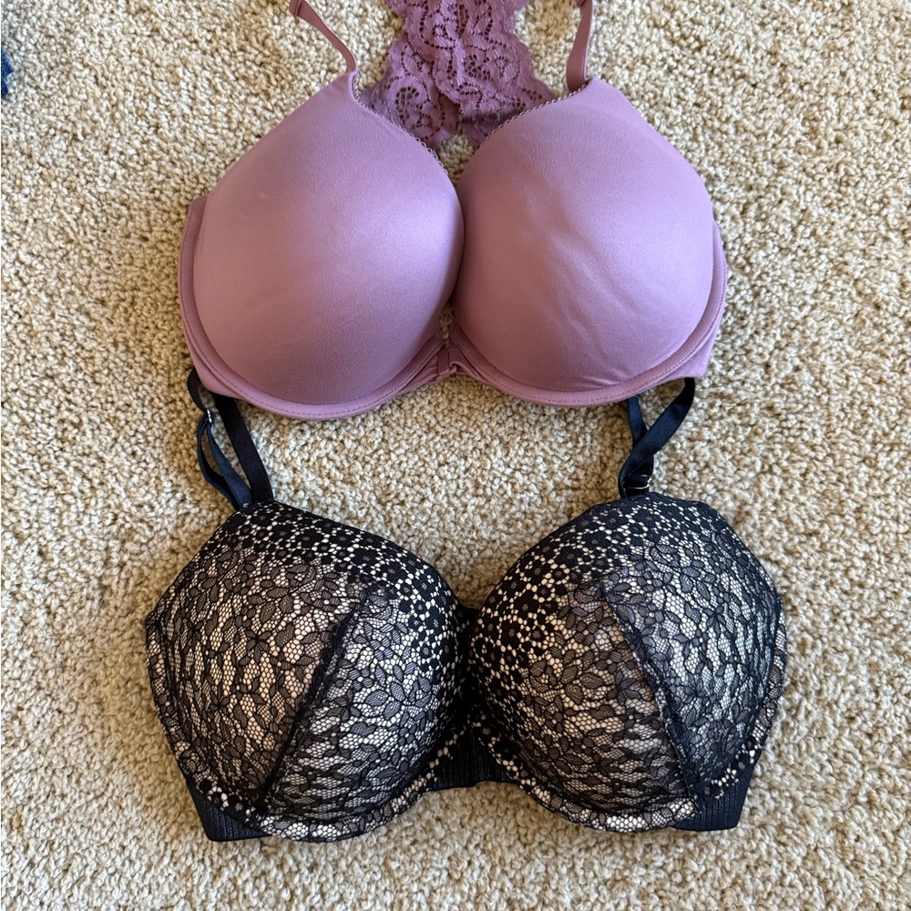 Victoria's Secret Lace and Solid Bra Set - Black and Purple